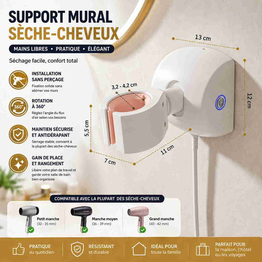 Porte Sèche Cheveux Rotatif 360 Automatique