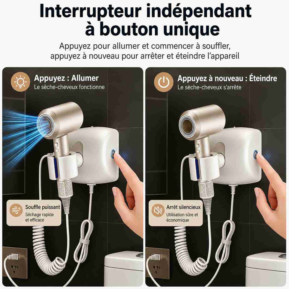 Porte Sèche Cheveux Rotatif 360 Automatique
